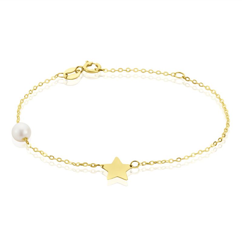 Bracelet Or Jaune Kayliah Etoile Et Perle De Culture - Spannringe Kinder | OROVIVO