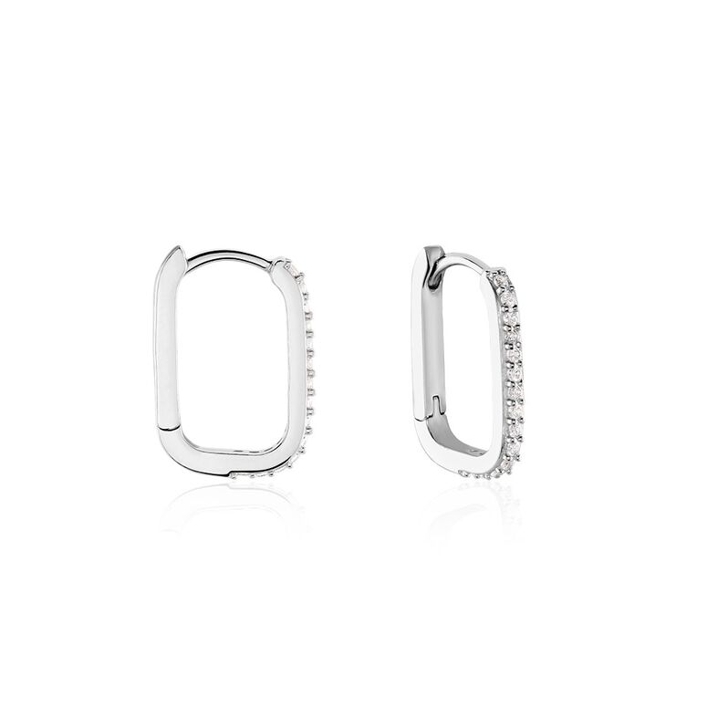Damen Creolen Silber 925 Zirkonia Rechteckig Maddie  - Creolen Damen | OROVIVO