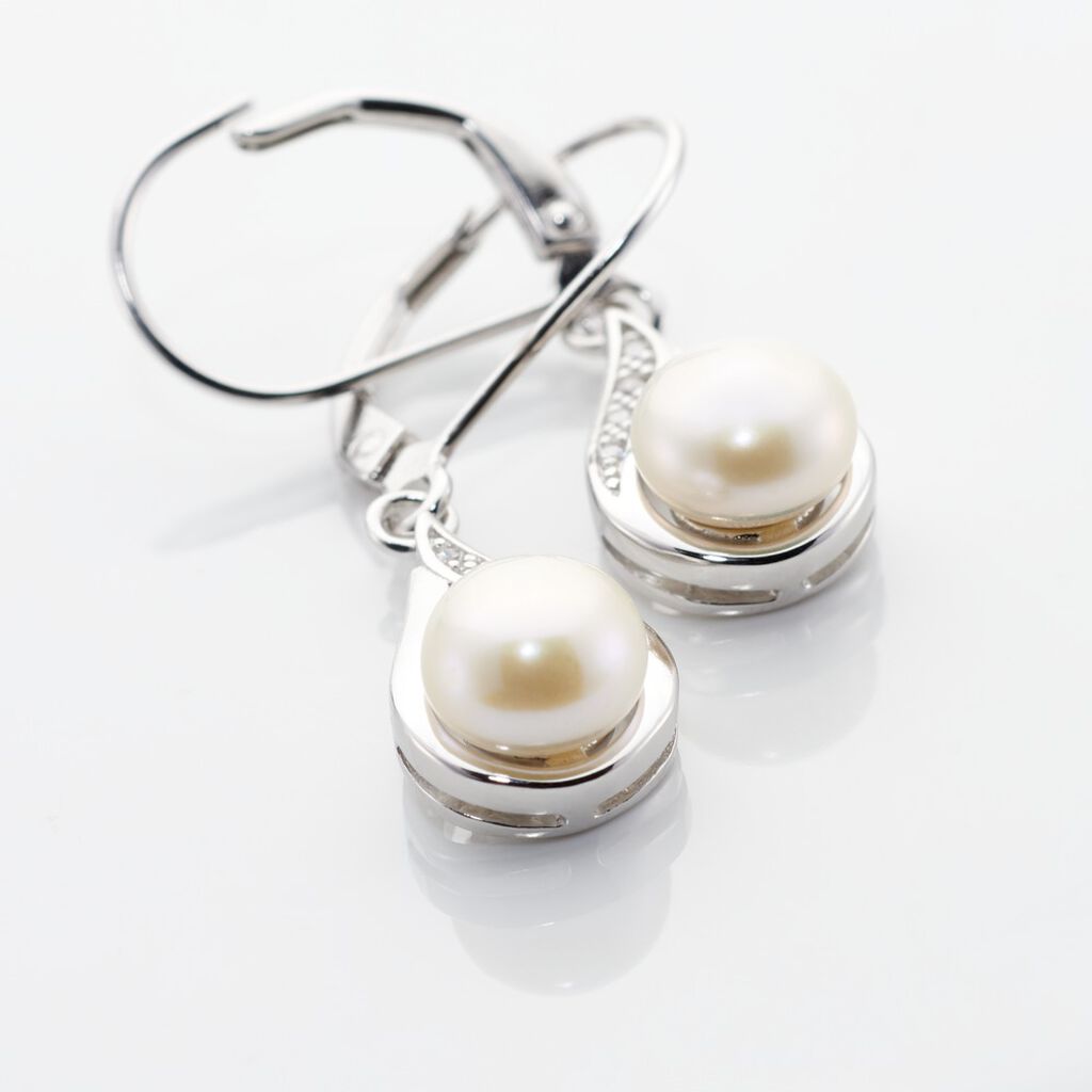 Damen Ohrringe Lang Silber 925 Zuchtperle Weiß Daphne 2  - Ohrhänger Damen | OROVIVO