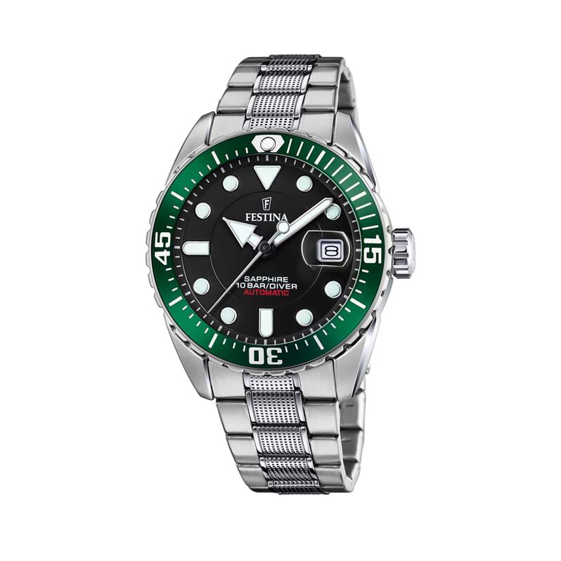 Orologio solo tempo con cinturino in acciaio e quadrante nero e verde - Spannringe Herren | OROVIVO
