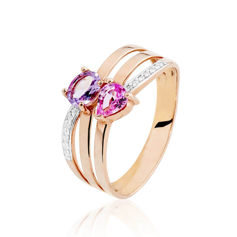 Bague Or Rose Amethyste Et Saphir Et Diamant - Spannringe Damen | OROVIVO