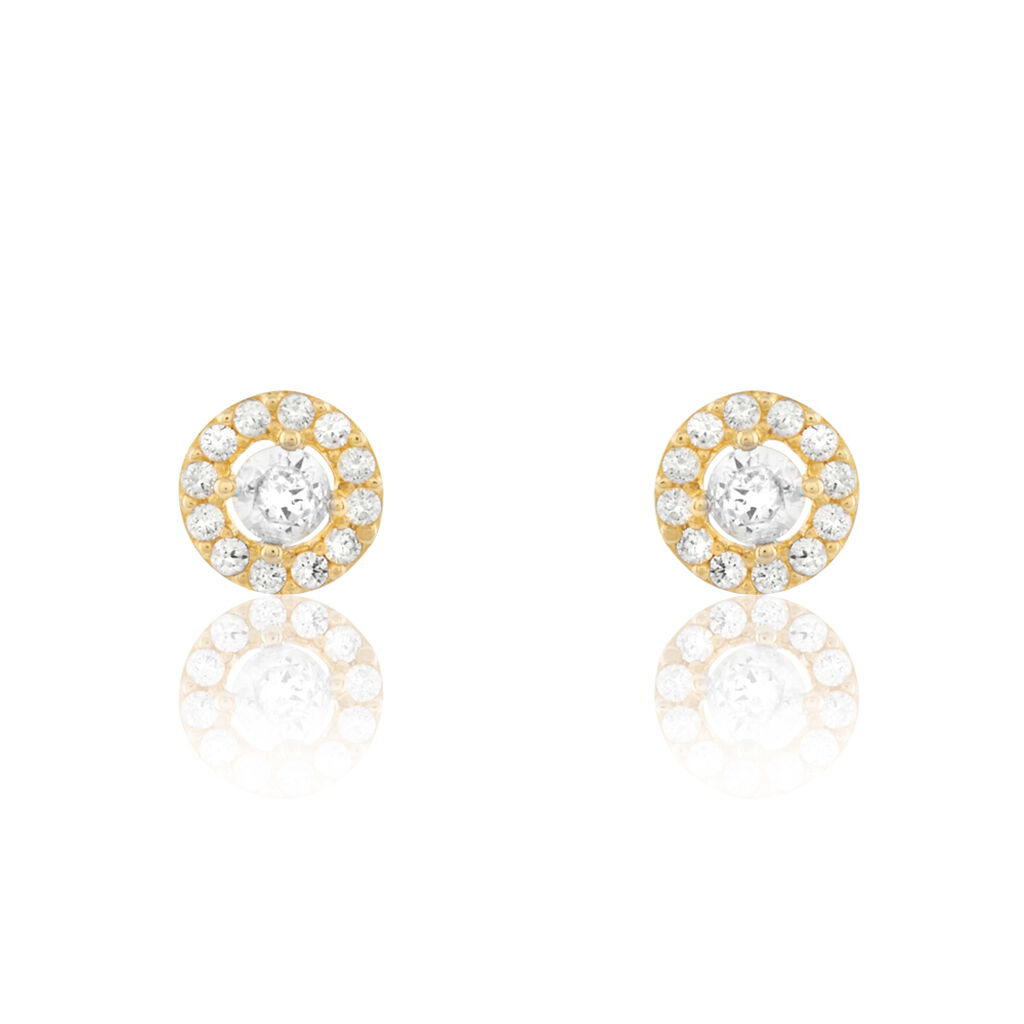 LIDIA 3 Damen Ohrstecker Gold 375 (9 Karat) Zirkonia Wei&szlig; Kreis