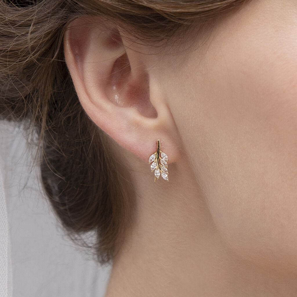 Damen Ohrstecker Gold 375 Zirkonia Blatt Hinna  - Ohrstecker Damen | OROVIVO
