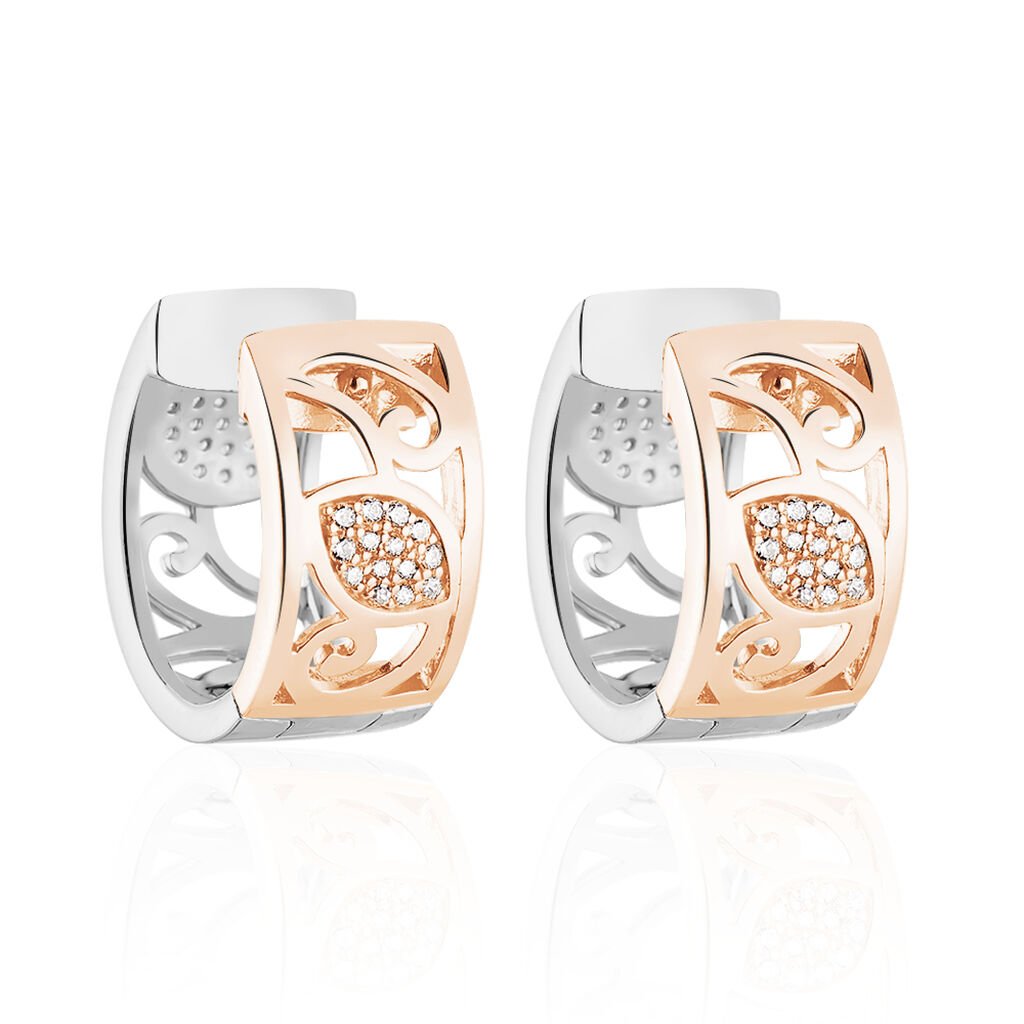 REAH Damen Creolen Silber Bicolor 925 Zirkonia Weiß Arabeske, Creolen mit Stein