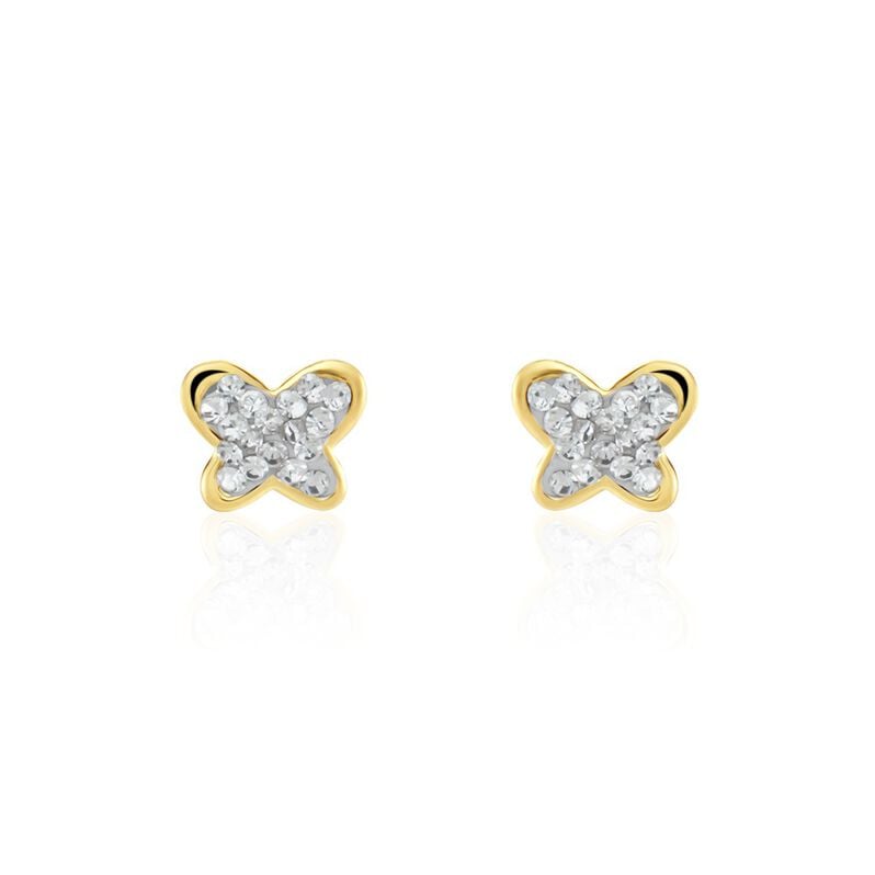 Boucles D'oreilles Puces Or Jaune Cercis Strass - Spannringe Kinder | OROVIVO