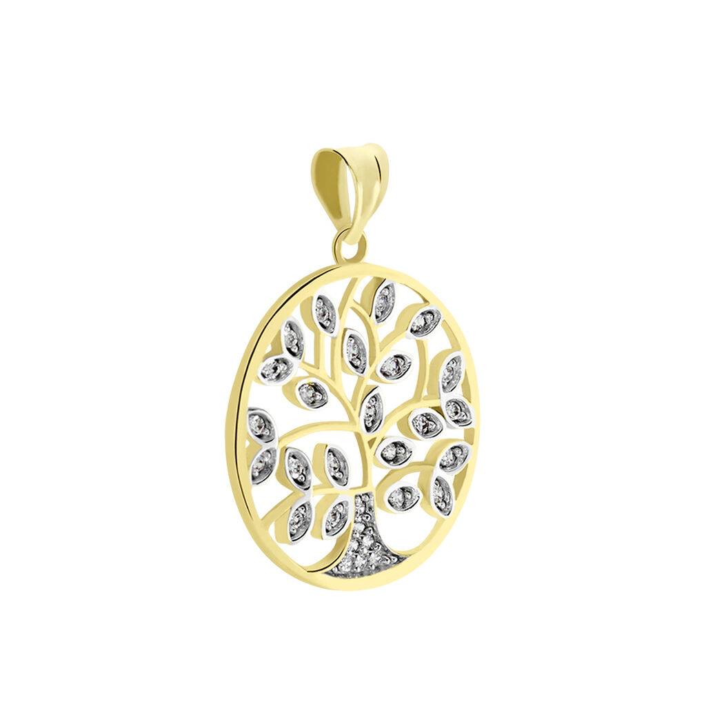 EDE LEBENSBAUM 6 Damen Anh&auml;nger Gold Bicolor 375 (9 Karat) Zirkonia Wei&szlig; 0,15 ct Baum