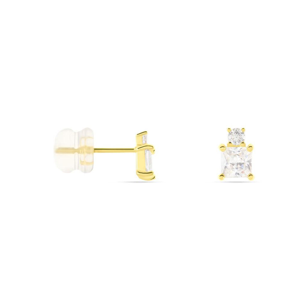 ZRIKONIA OV Damen Ohrstecker Gold 375 (9 Karat) Zirkonia Wei&szlig; Viereck