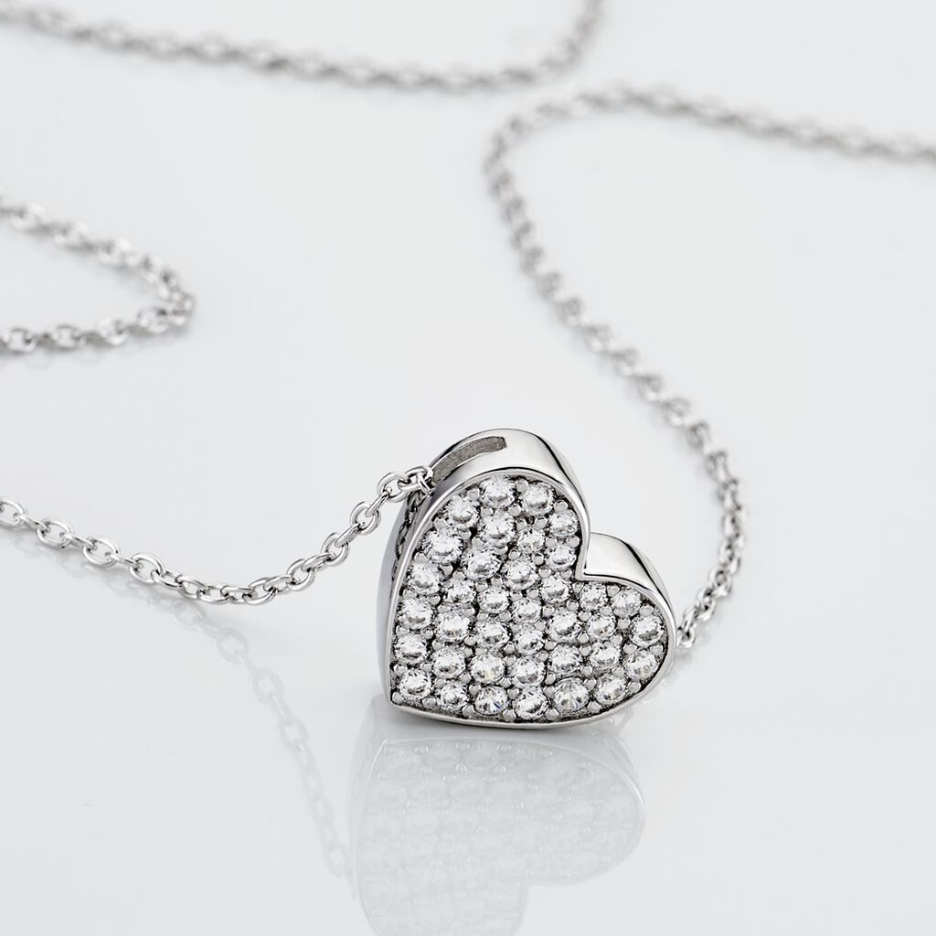 ALYSSJA HERZ 8 Damen Collier Silber 925 Zirkonia Wei&szlig; 0,03 ct Herz B 1,2 mm