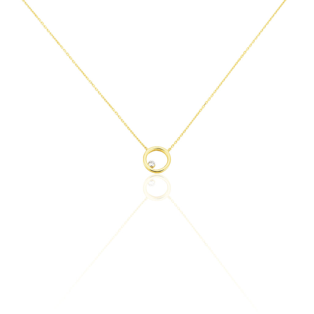 INVISIBLE 3 Damen Collier Gold 750 (18 Karat) Diamant Wei&szlig; 0,040 ct Kreis