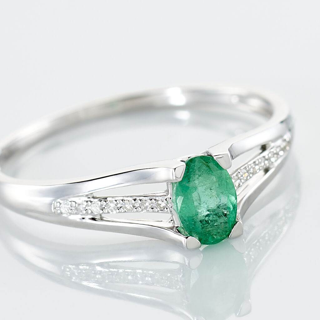 Bague Denise Or Blanc Emeraude Et Diamant - Spannringe Damen | OROVIVO