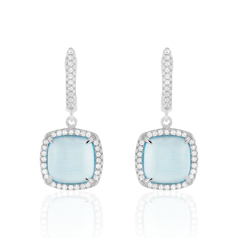 MIRENA Damen Ohrringe Lang Silber 925 Synthetischer Stein Blau 0,36 ct Viereck - Ohrringe mit Stein Damen | OROVIVO