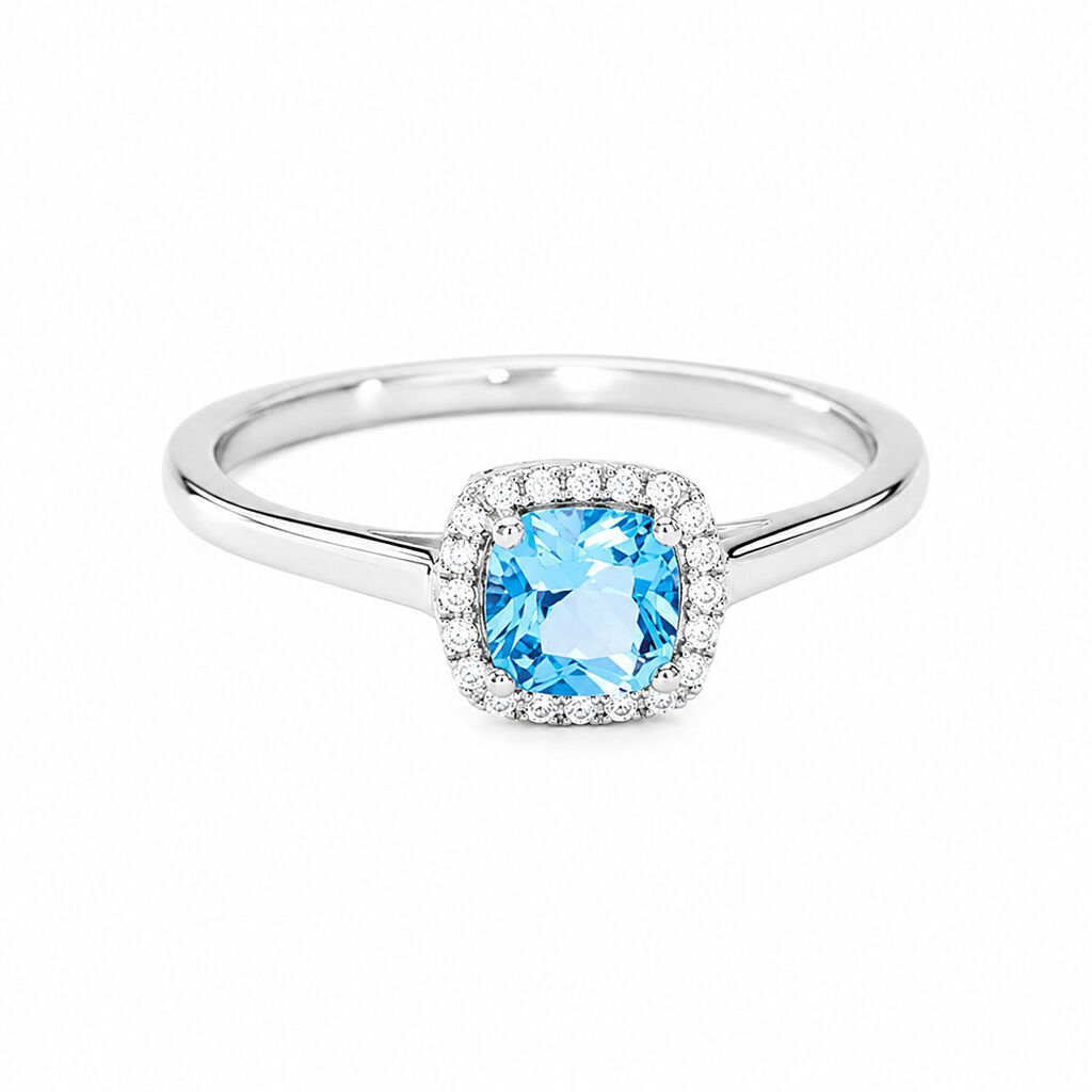 Blue crown Damen Ring Wei&szlig;gold 375 (9 Karat) Zirkonia Blau Viereck