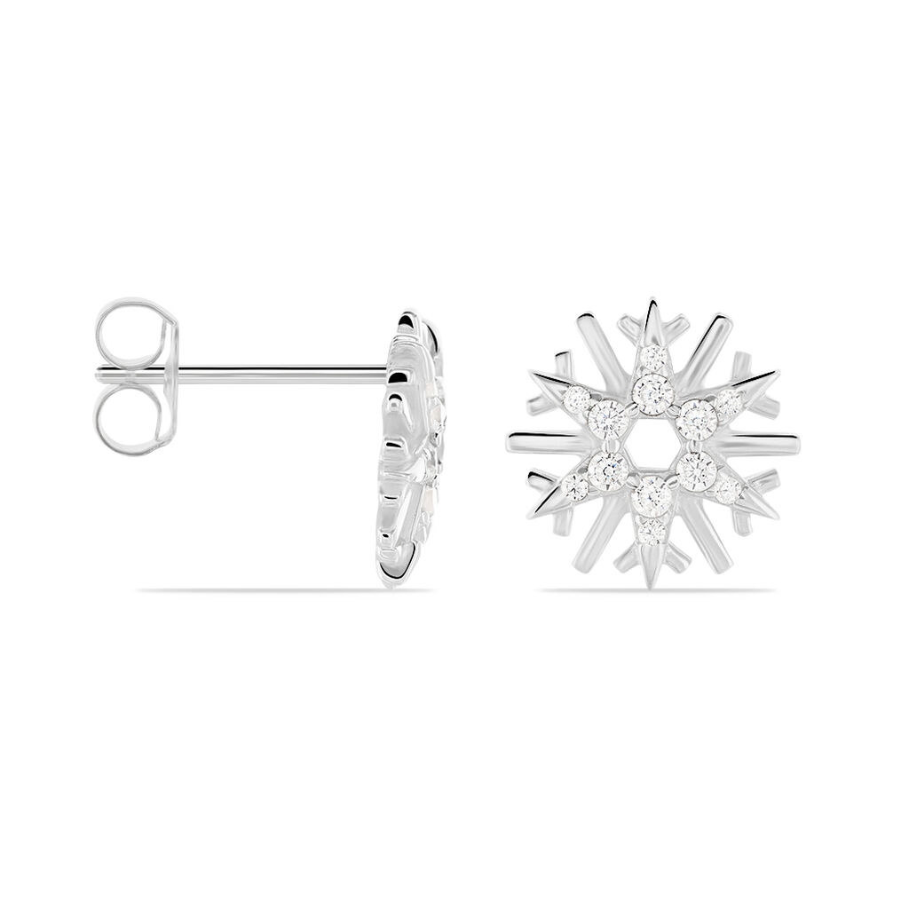 ELSA 4 Damen Ohrstecker Silber 925 Zirkonia Wei&szlig; 0,1 ct Schneeflocke
