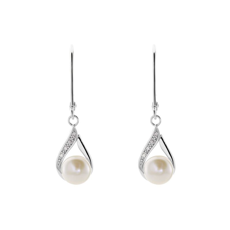 DAPHNE 2 Damen Ohrringe Lang Silber 925 Zuchtperle Wei&szlig; 0,76 ct - Ohrringe Damen | OROVIVO