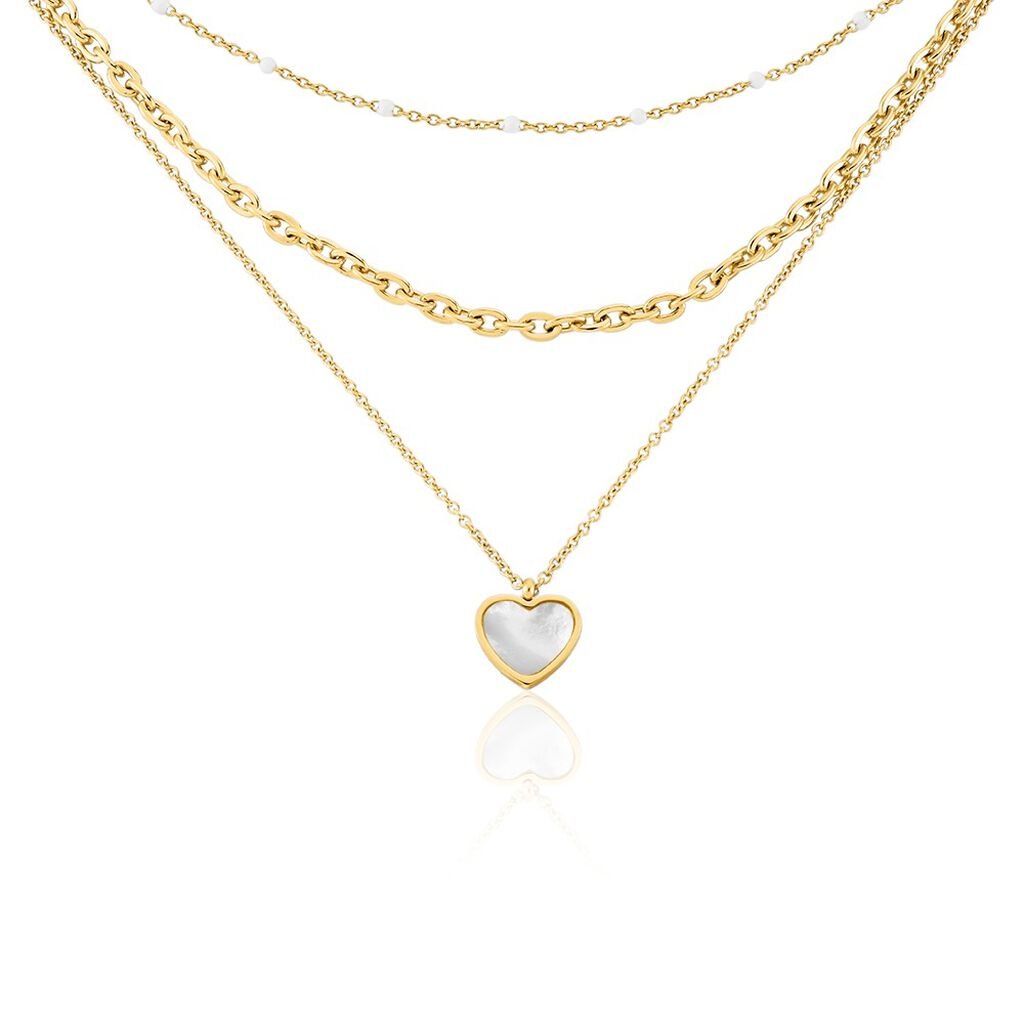 REBEKAH Damen Collier Edelstahl vergoldet Perlmutt Weiß Herz B 3,5 mm, Collier mit Stein