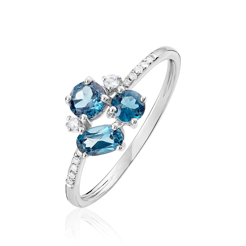 Bague Or Blanc Topaze Et Diamant - Spannringe Damen | OROVIVO