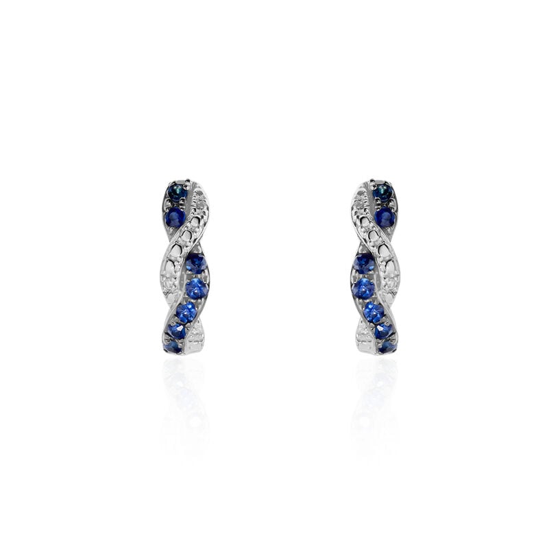 Boucles D'oreilles Puces Ligera Or Blanc Saphir Et Diamant - Spannringe Damen | OROVIVO