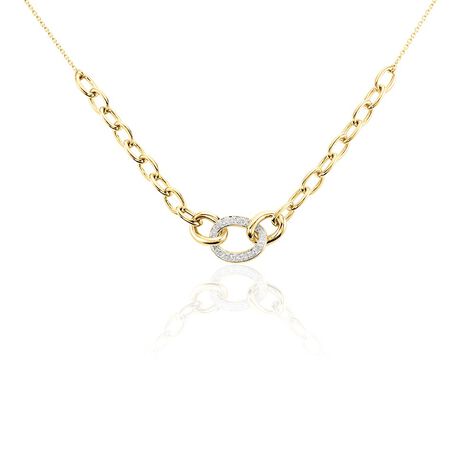 Damen Collier Gold Bicolor Gelb/Silber 375 Diamant 0,11ct Oval Pany 45cm - Halsketten Damen | OROVIVO