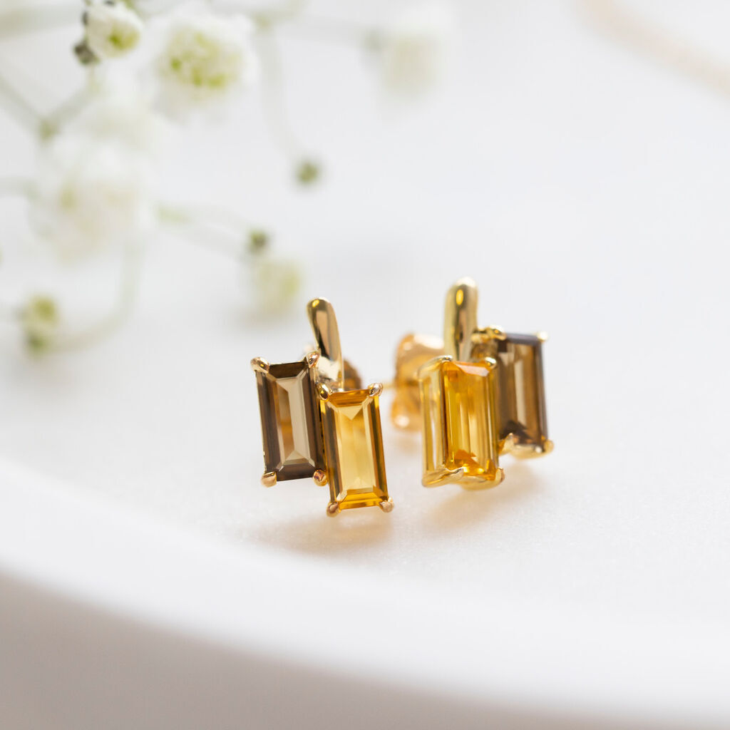 Damen Ohrstecker Silber vergoldet 925 Citrin Cognac 0,66ct Rechteckig Frankan  - Ohrstecker Damen | OROVIVO