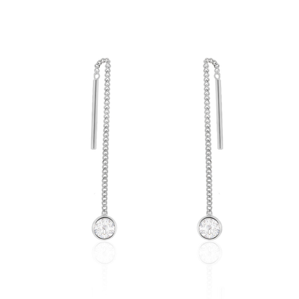 Damen Ohrringe Lang Silber 925 Zirkonia Wei&szlig;