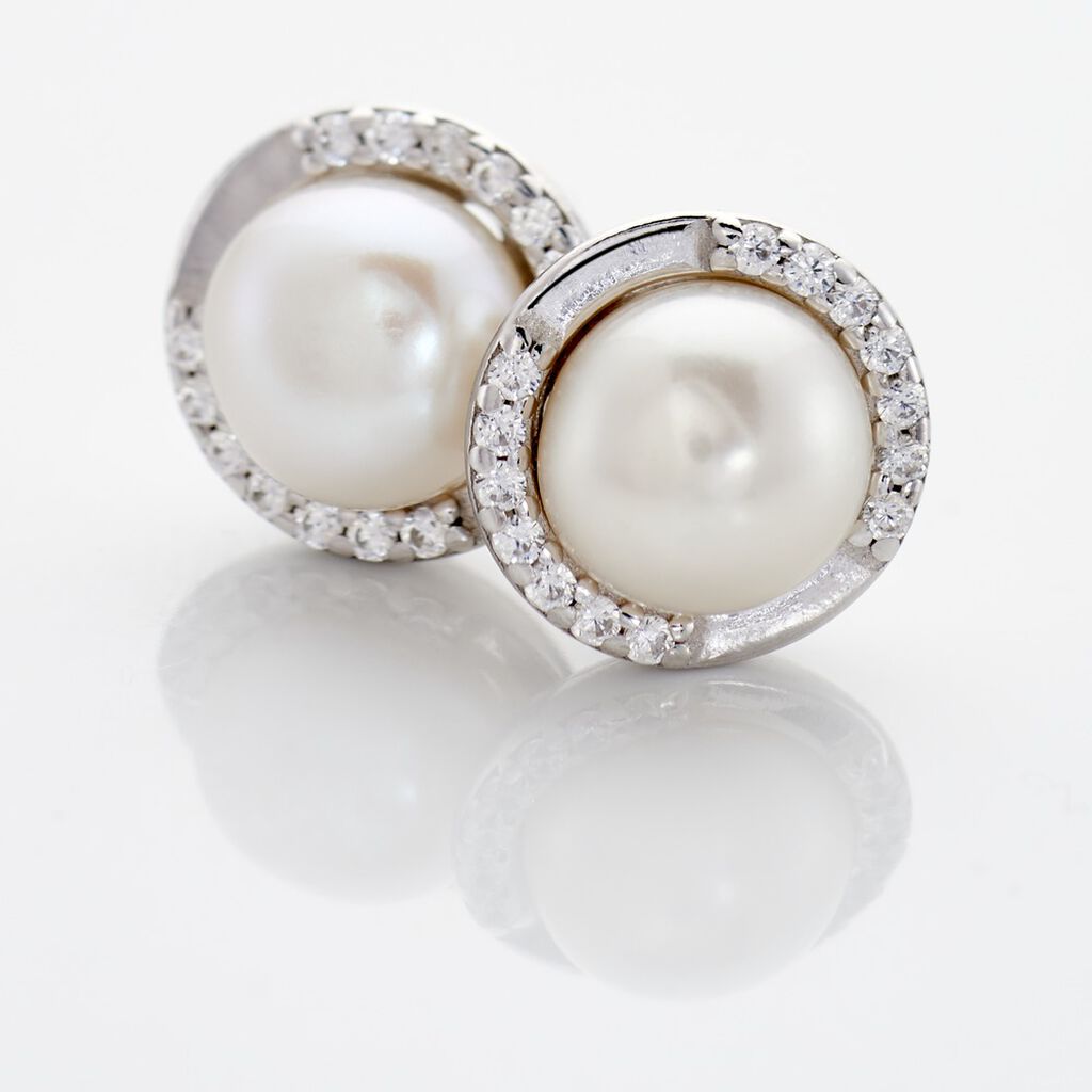 XENIA Damen Ohrstecker Silber 925 Zuchtperle Wei&szlig; 2,26 ct