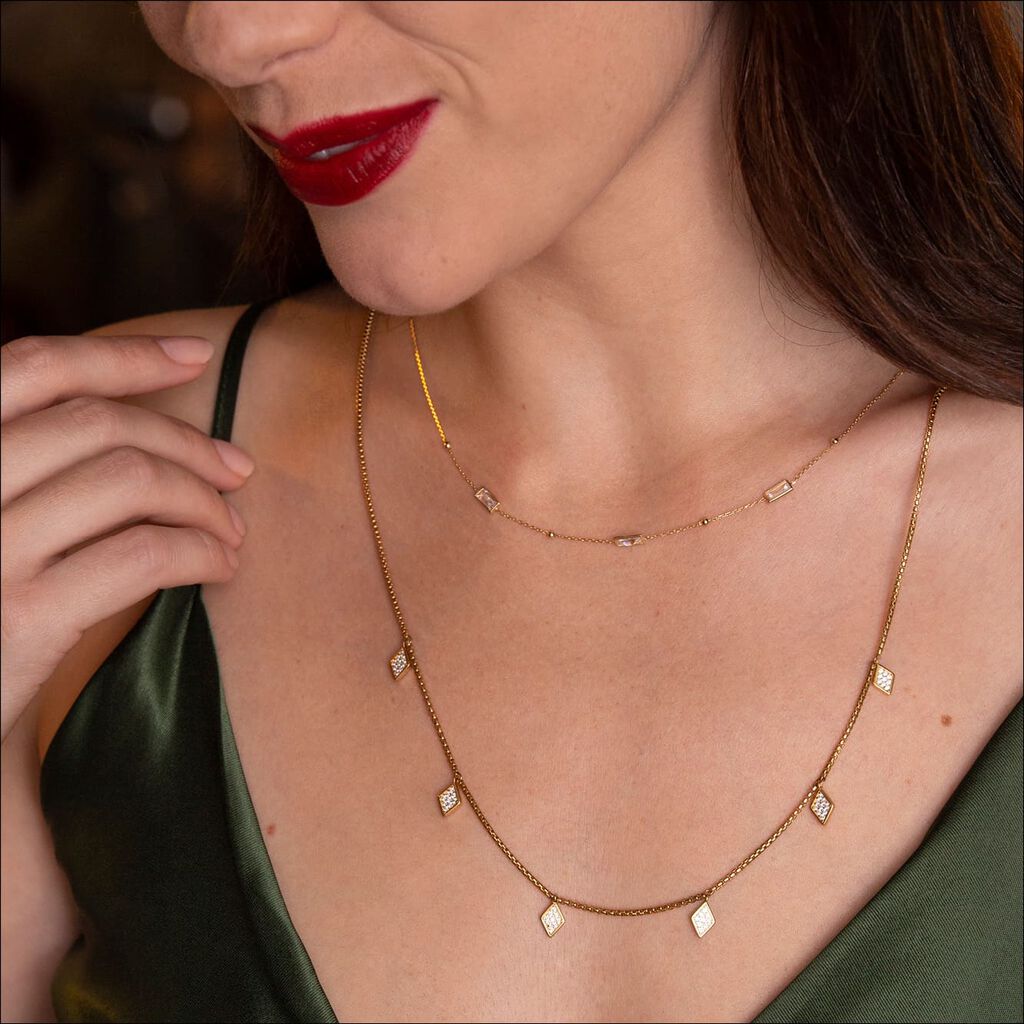 RAKI Damen Collier Gold 375 (9 Karat) Zirkonia Weiß B 0,25 mm - Halsketten Damen | OROVIVO