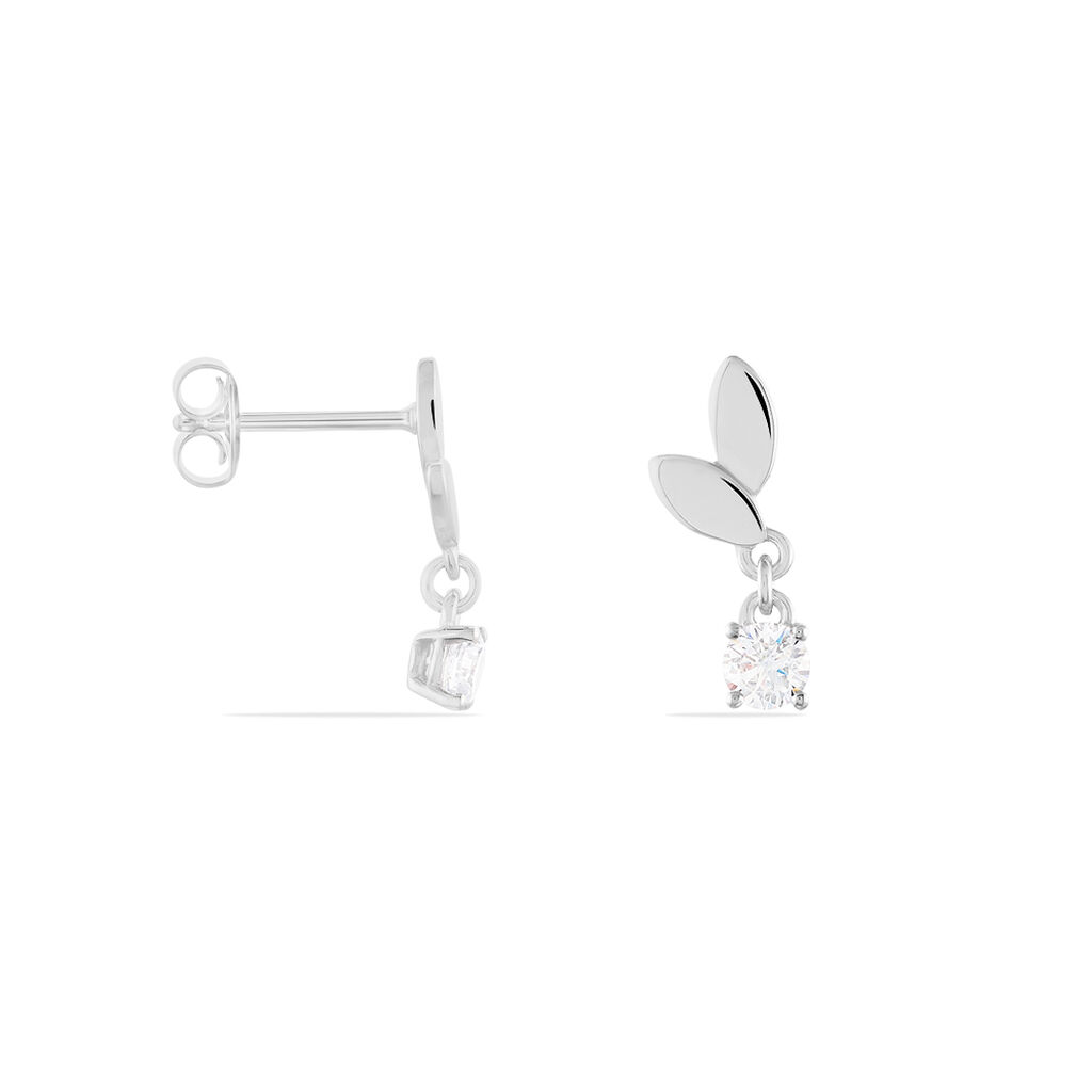 Damen Ohrstecker Silber 925 Zirkonia Wei&szlig; 0,97 ct Bl&uuml;tenblatt