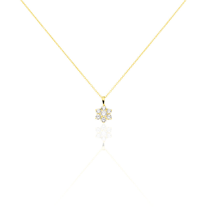 Damen Collier Gold 375 (9 Karat) Zirkonia Wei&szlig; 3,84 ct Blume - Halsketten Damen | OROVIVO