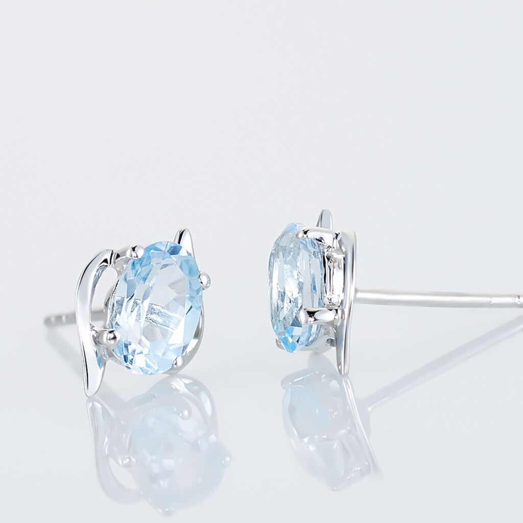 VRILLE OVALE Damen Ohrstecker Wei&szlig;gold 375 (9 Karat) Topas Blau 1,07 ct