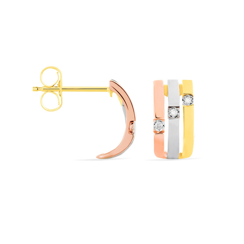 Damen Creolen Gold Tricolor 375 Diamant 0,02ct Barren Kata 1 8,00mm  - Creolen Damen | OROVIVO