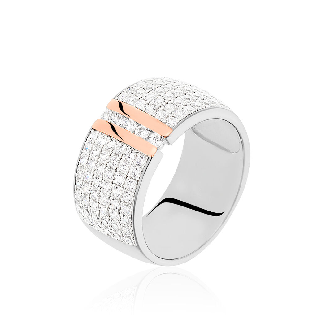 KAPINA Damen Ring Silber Bicolor 925 Zirkonia Weiß Barren, Ring mit Stein