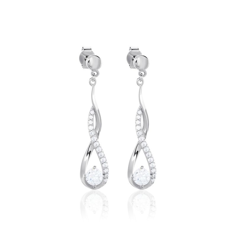 Damen Ohrringe Lang Silber 925 Zirkonia Wei&szlig; Tropfen B 9 mm - Ohrringe mit Stein Damen | OROVIVO