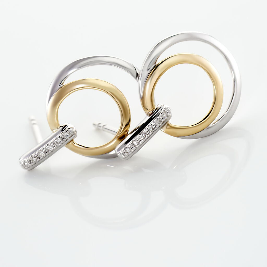 Damen Ohrstecker Gold Bicolor Gelb/Silber 375 Diamant 0,04ct Kreis Eloisia  - Ohrstecker Damen | OROVIVO