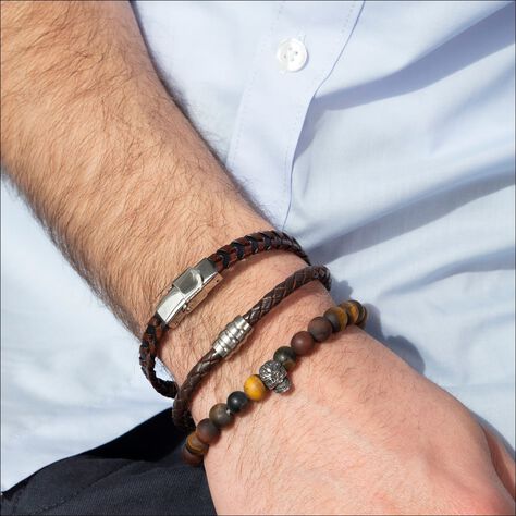 Herren Lederarmband Edelstahl Schwarz Braun - Armbänder Herren | OROVIVO