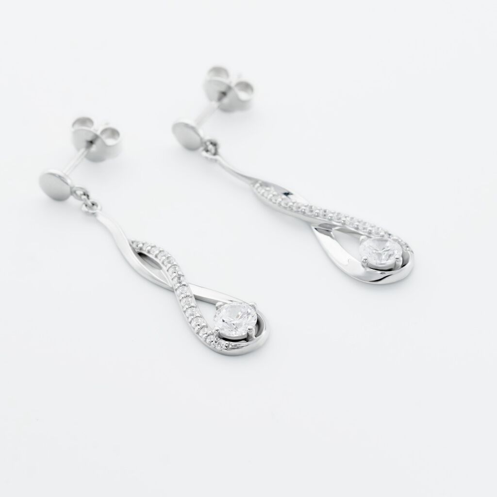 Damen Ohrringe Lang Silber 925 Zirkonia Wei&szlig; Tropfen B 9 mm