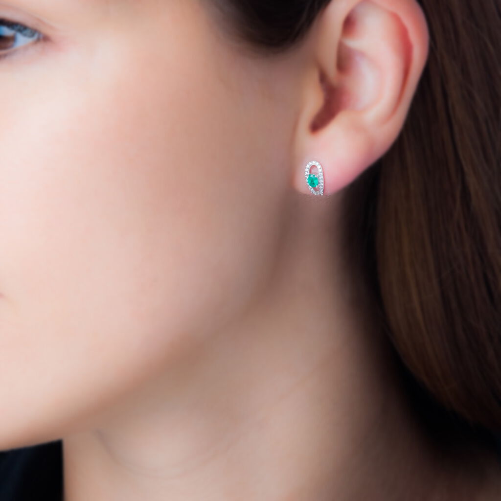 Boucles D'oreilles Puces Orlana Or Blanc Diamant Et Emeraude - Spannringe Damen | OROVIVO