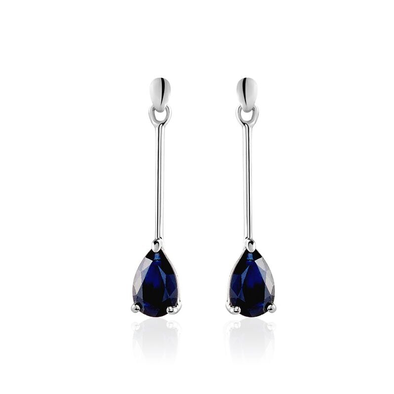 Boucles D'oreilles Pendantes Or Blanc Goutte Saphir - Spannringe Damen | OROVIVO