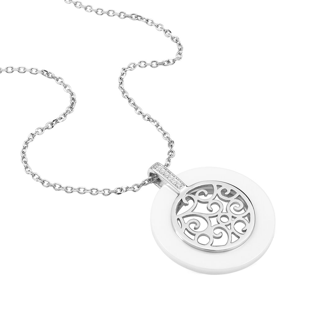 Collier Argent Blanc Céramique Et Oxyde De Zirconium - Spannringe Damen | OROVIVO