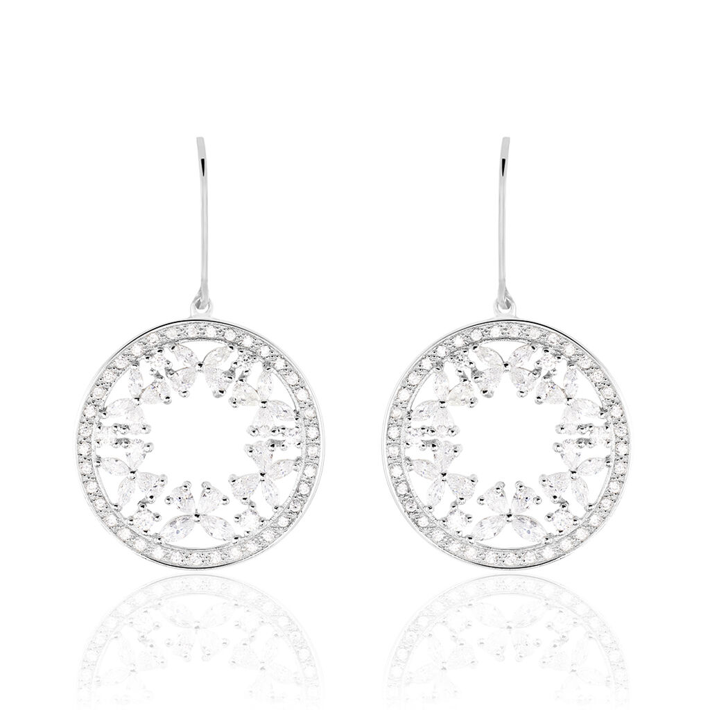 KATUCIA 9 Damen Ohrringe Lang Silber 925 Zirkonia Wei&szlig; Kreis