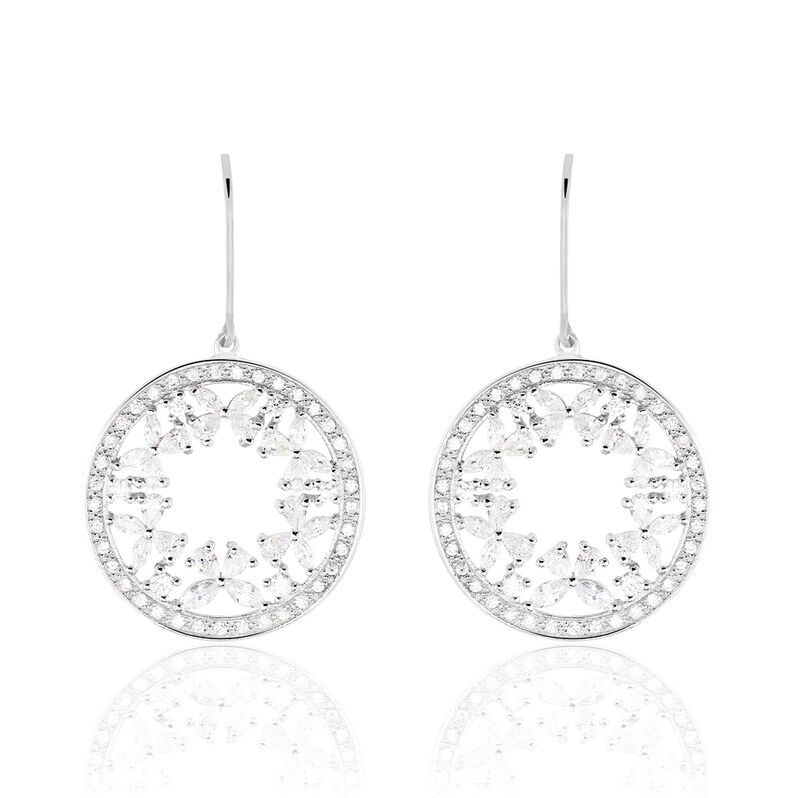 KATUCIA 9 Damen Ohrringe Lang Silber 925 Zirkonia Wei&szlig; Kreis - Ohrringe mit Stein Damen | OROVIVO