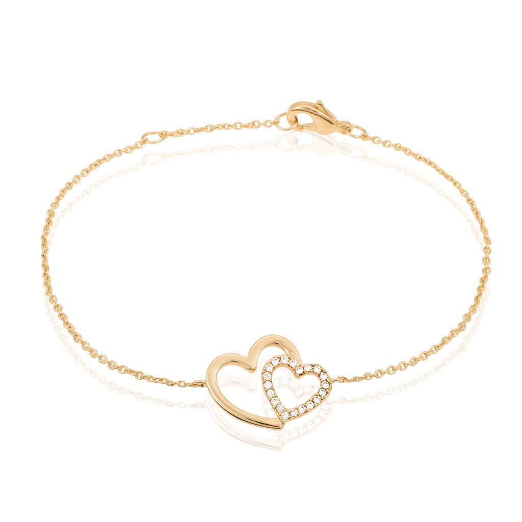 ALEXANDRA 50 Damen Armband Vergoldet Zirkonia Weiß Doppelherz, Armband mit Stein