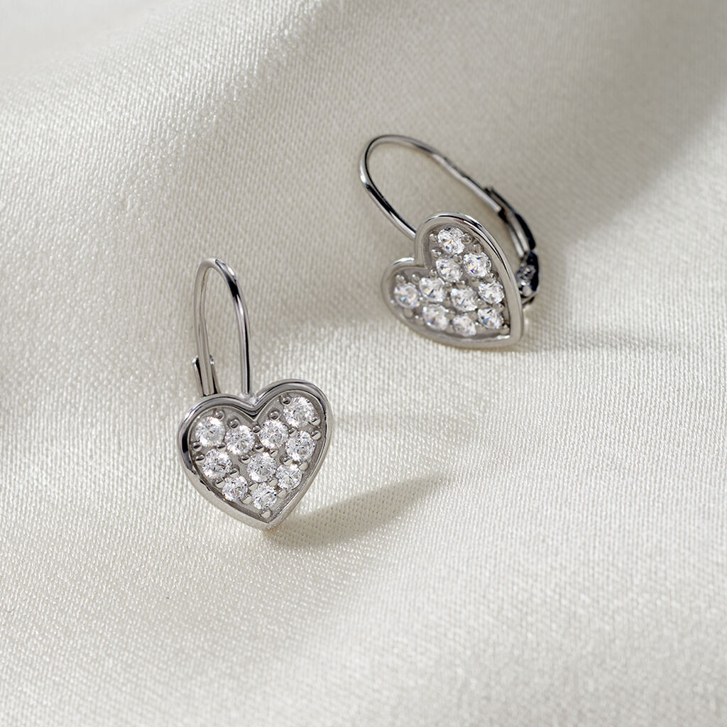ASHLEY HERZ 8 Damen Ohrringe Lang Silber 925 Zirkonia Wei&szlig; Herz