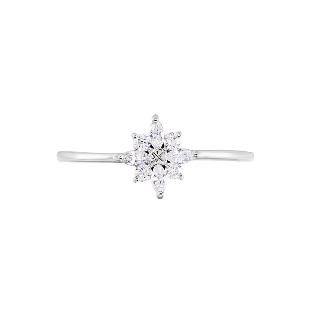 Damenring Silber 925 Rhodiniert Zirkonia Stern Schneeflocke - Ringe mit Stein Damen | OROVIVO