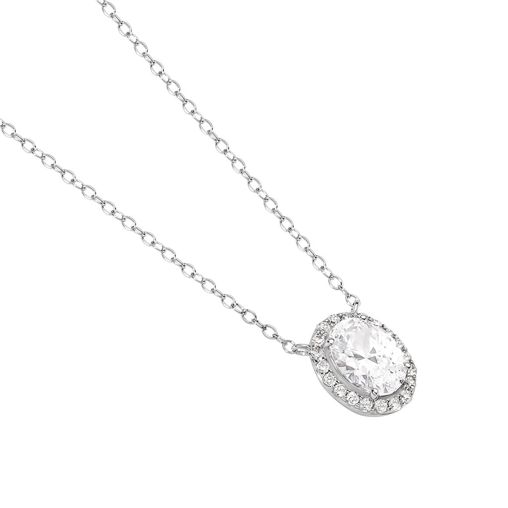 AMINA Damen Collier Silber 925 Zirkonia Wei&szlig; 1,8 ct Oval