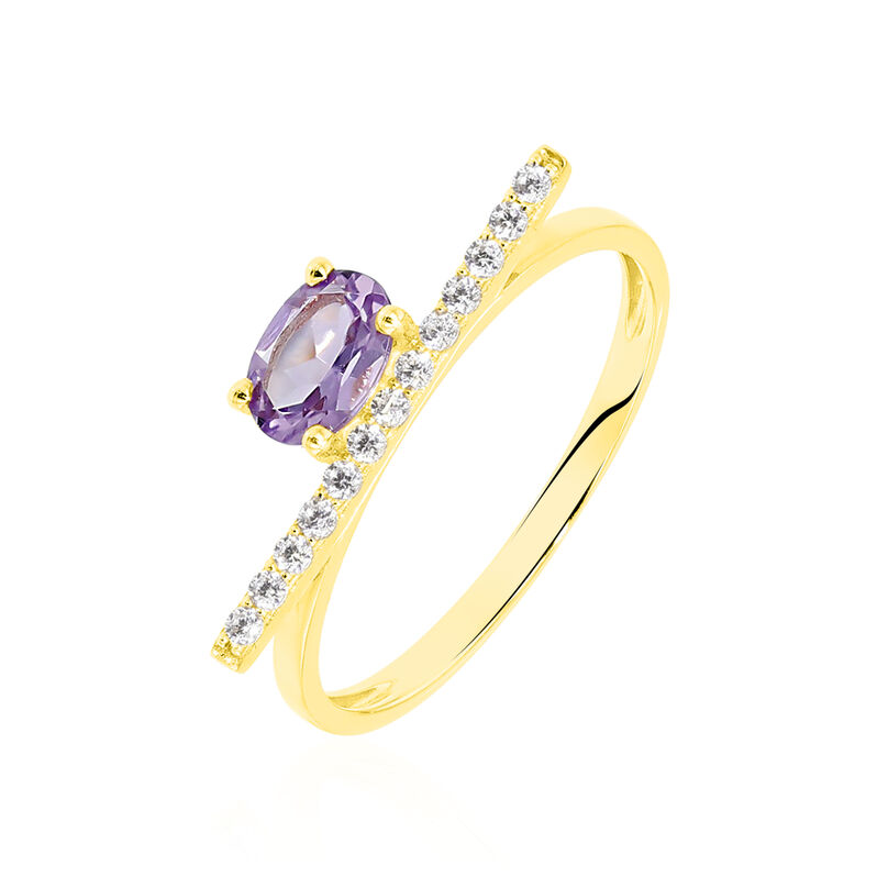 Bague Or Jaune Oxyde De Zirconium Et Amethyste - Spannringe Damen | OROVIVO