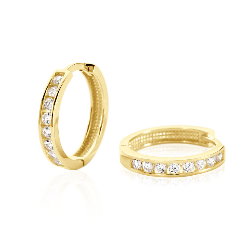 Damen Creolen Gold 375 Rund Weiß 1,4cm 144,5mm - Creolen Damen | OROVIVO