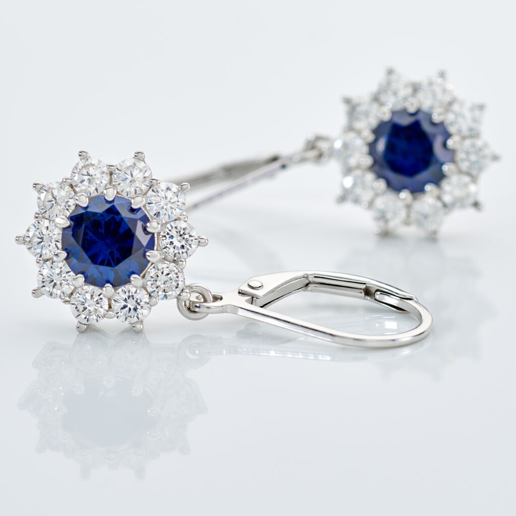 ELOISE Damen Ohrringe Lang Silber 925 Synthetischer Stein Blau 1,85 ct Blume