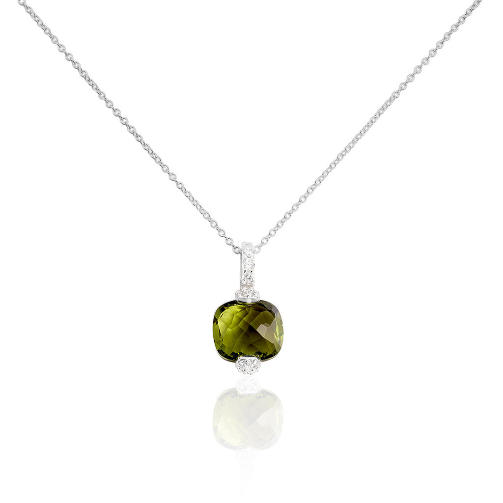 GREEN Damen Collier Silber 925 Glas Grün Viereck, Collier mit Stein