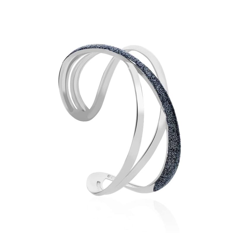 Bangle in ottone rodiato e glitter antracite - Spannringe Damen | OROVIVO