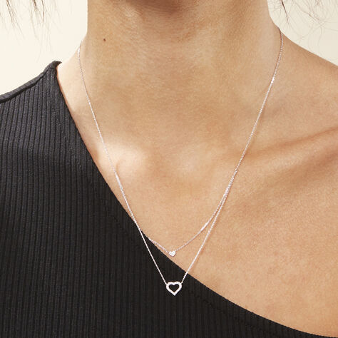 Damen Collier Weißgold 375 Diamant 0,12ct Doppelherz Herz Herz 26 45cm - Halsketten Damen | OROVIVO